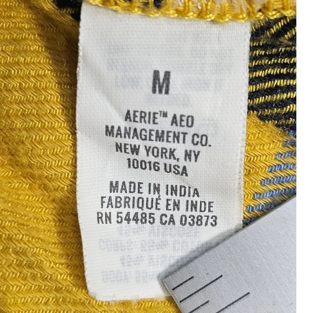 Aerie Plaid Pajama Set Button Up Shirt & Shorts Yellow Blue M Top S Shorts - Picture 4 of 12